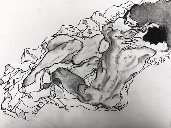 Drawing of Schiele'S "The Embrace"-Gabriel Bouffard