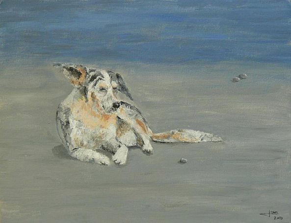 Chien á la plage-Jan Malamud